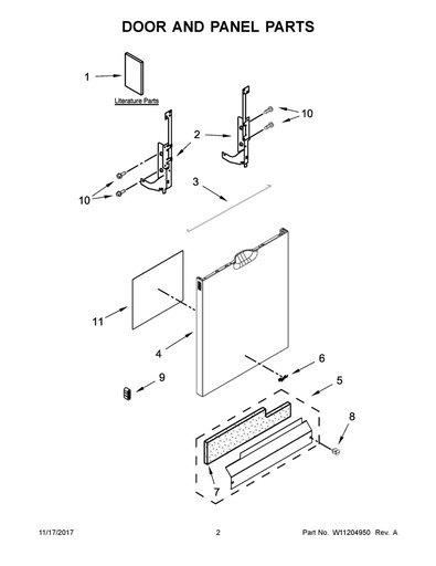 Whirlpool Dishwasher Front Door Panel (Stainless) - WPW10629473, Replaces: W10629473