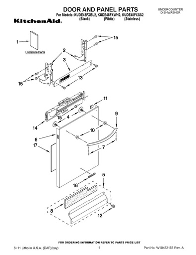 Whirlpool Dishwasher Front Door Panel (Stainless Steel) - WPW10195870, Replaces: W10195870