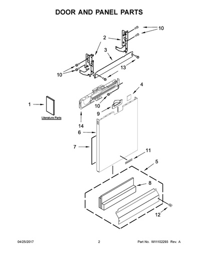 Whirlpool Dishwasher Outer Door Panel (Stainless) - WPW10751392, Replaces: W10537387