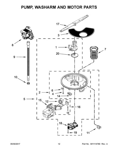 Whirlpool Dishwasher Circulation Pump & Motor Assembly - WPW10605057, Replaces: 12880102AP