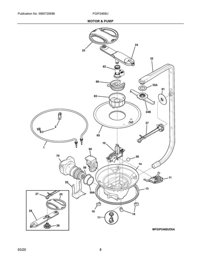 Frigidaire Dishwasher Top Spray Arm Assembly - 5304506516, Replaces: 154478201