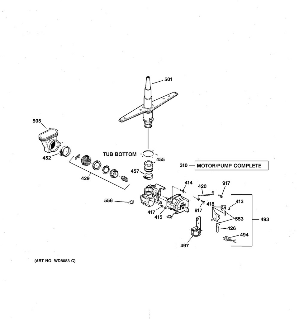 GE Dishwasher Lower Spray Arm & Tower - WG04A00064