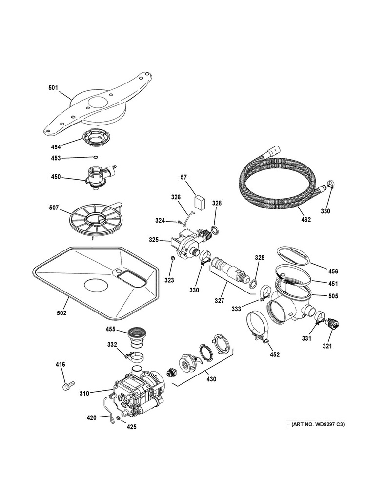 GE Dishwasher Sump Inlet - WG01L00289